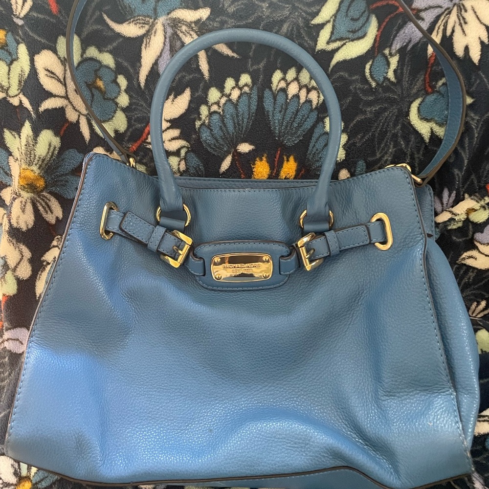 Blue Leather Tote Bag